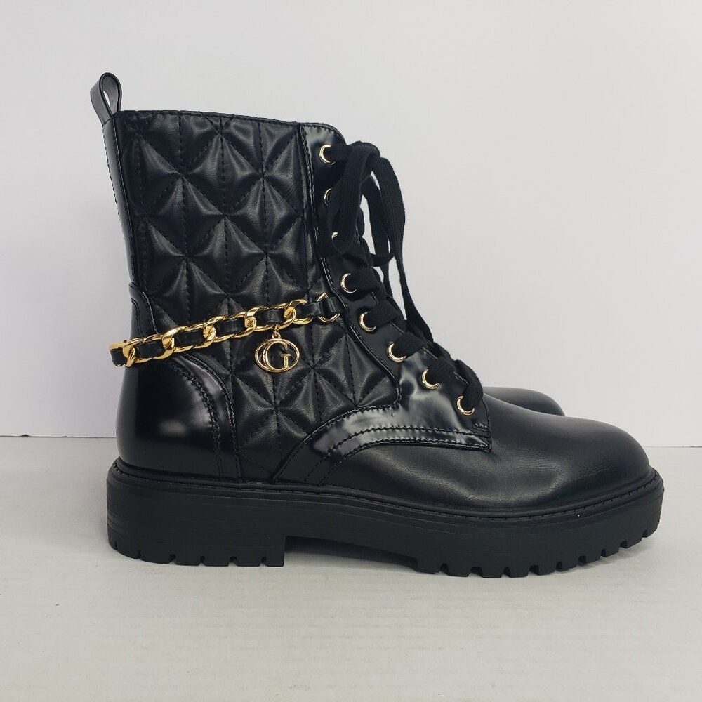 NWOB GUESS Women's Jellard Lace Up Quilted Round Toe Combat Booties Black